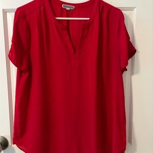 Pleione Vibrant Red V-Neck Blouse